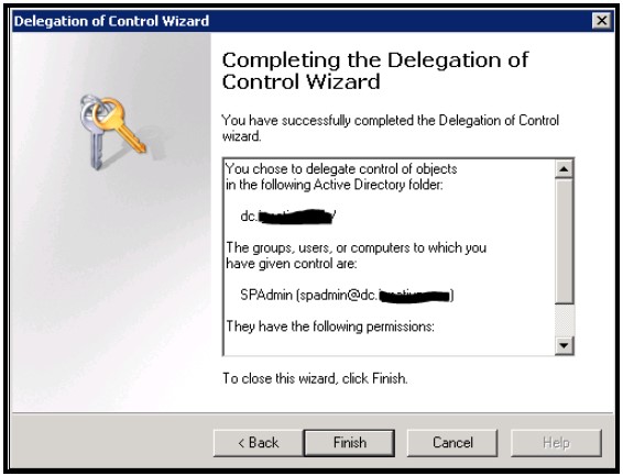 Completing the Delegation of Control wizard